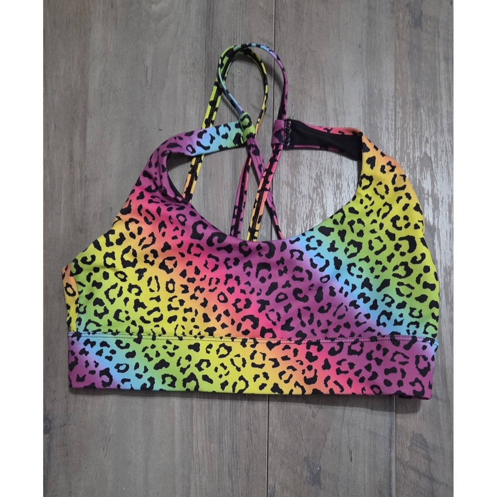 Zyia Active Rainbow Leopard Cross Back Sports Bra Women M